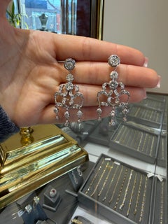 Diamond Chandelier Earrings 3.50 Ct Edwardian Revival Vintage White Gold 1950s