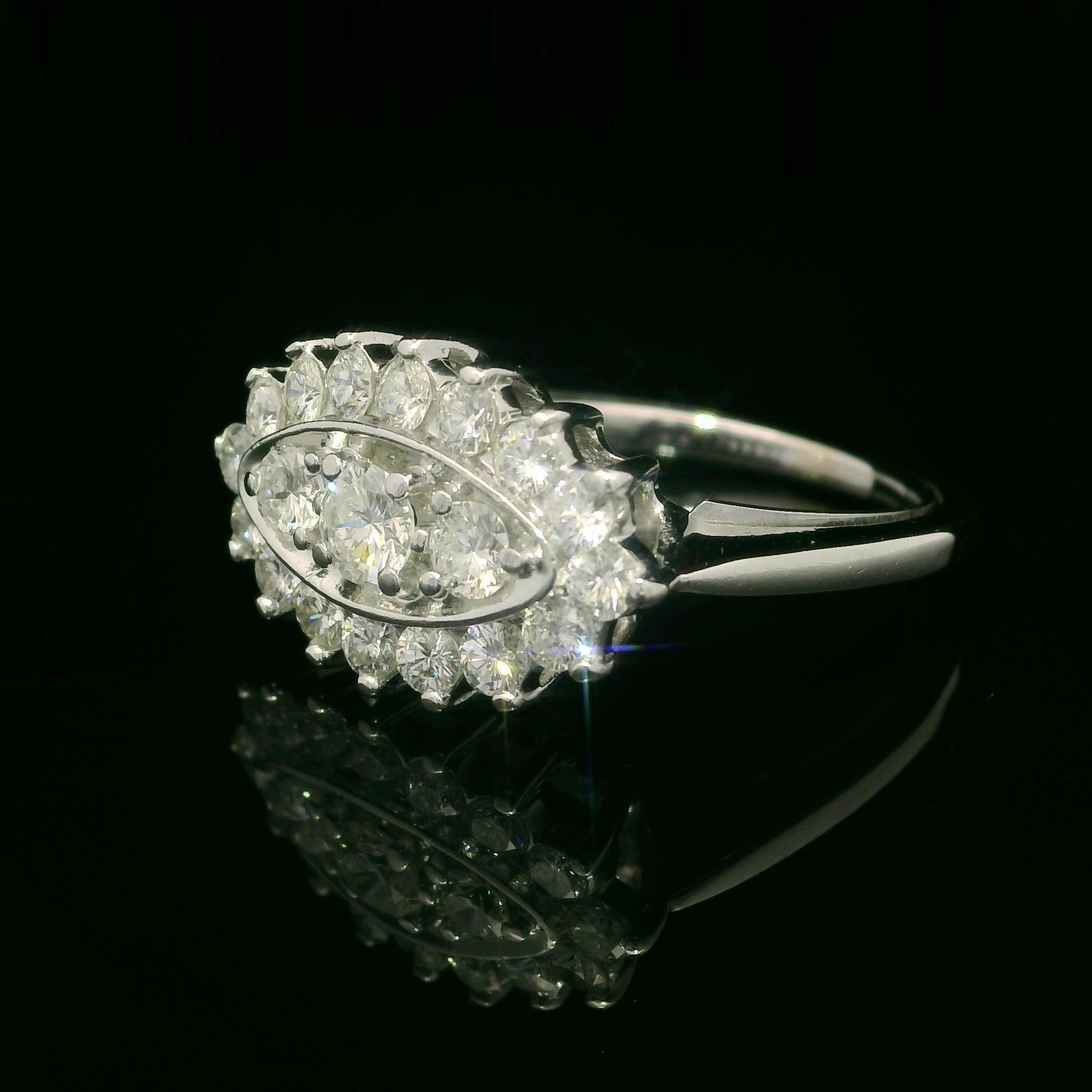 Vintage White Gold 1ctw Round Diamond Sideways Marquise Shape Navette Ring In Excellent Condition For Sale In Montclair, NJ