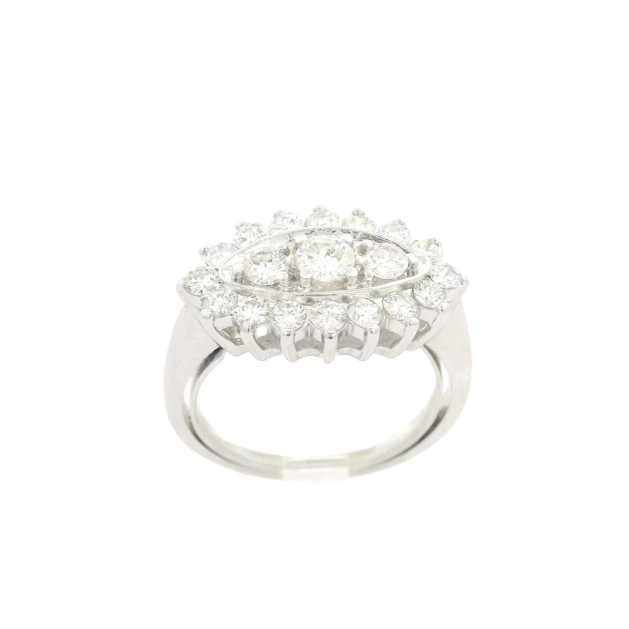 Women's Vintage White Gold 1ctw Round Diamond Sideways Marquise Shape Navette Ring For Sale