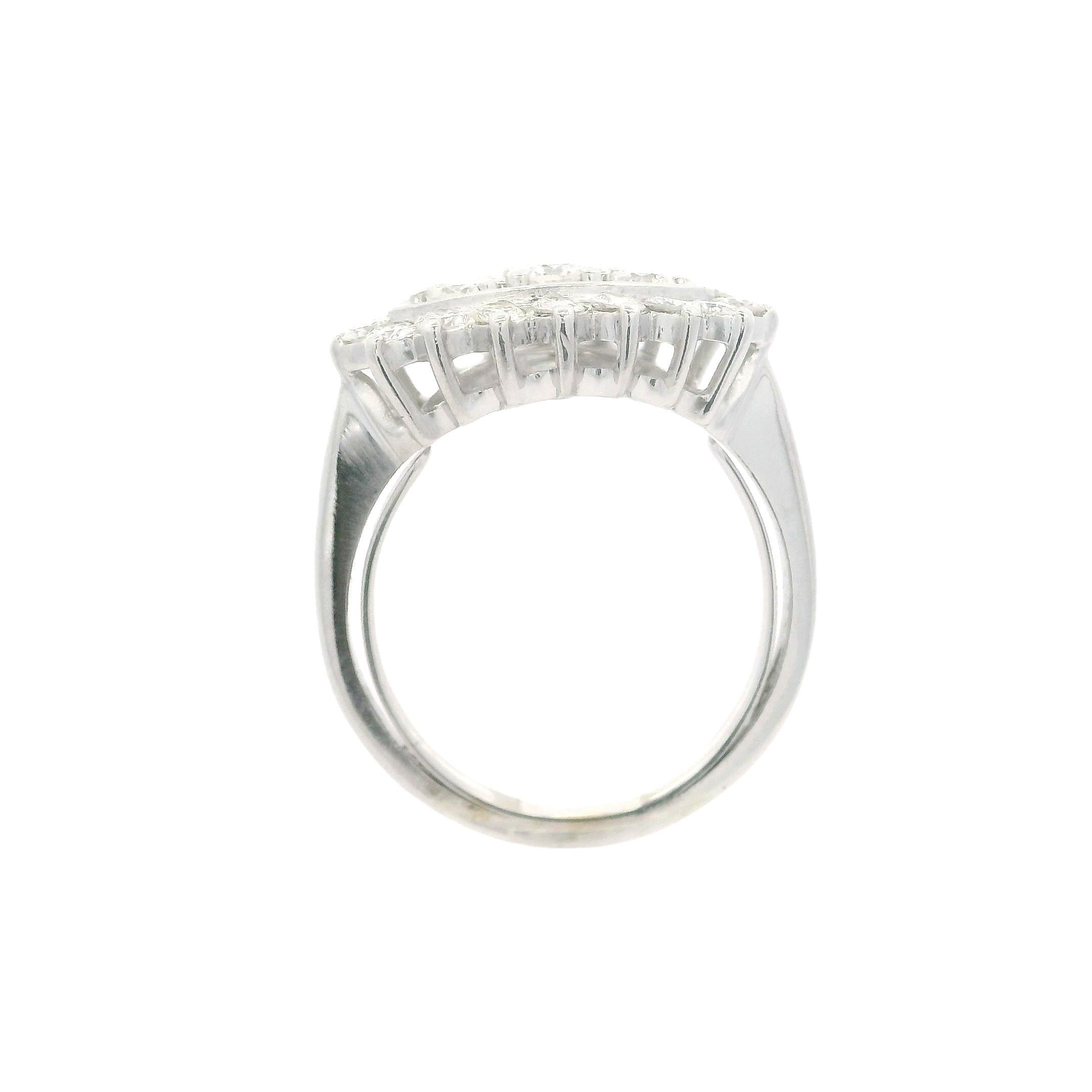 Vintage White Gold 1ctw Round Diamond Sideways Marquise Shape Navette Ring For Sale 1