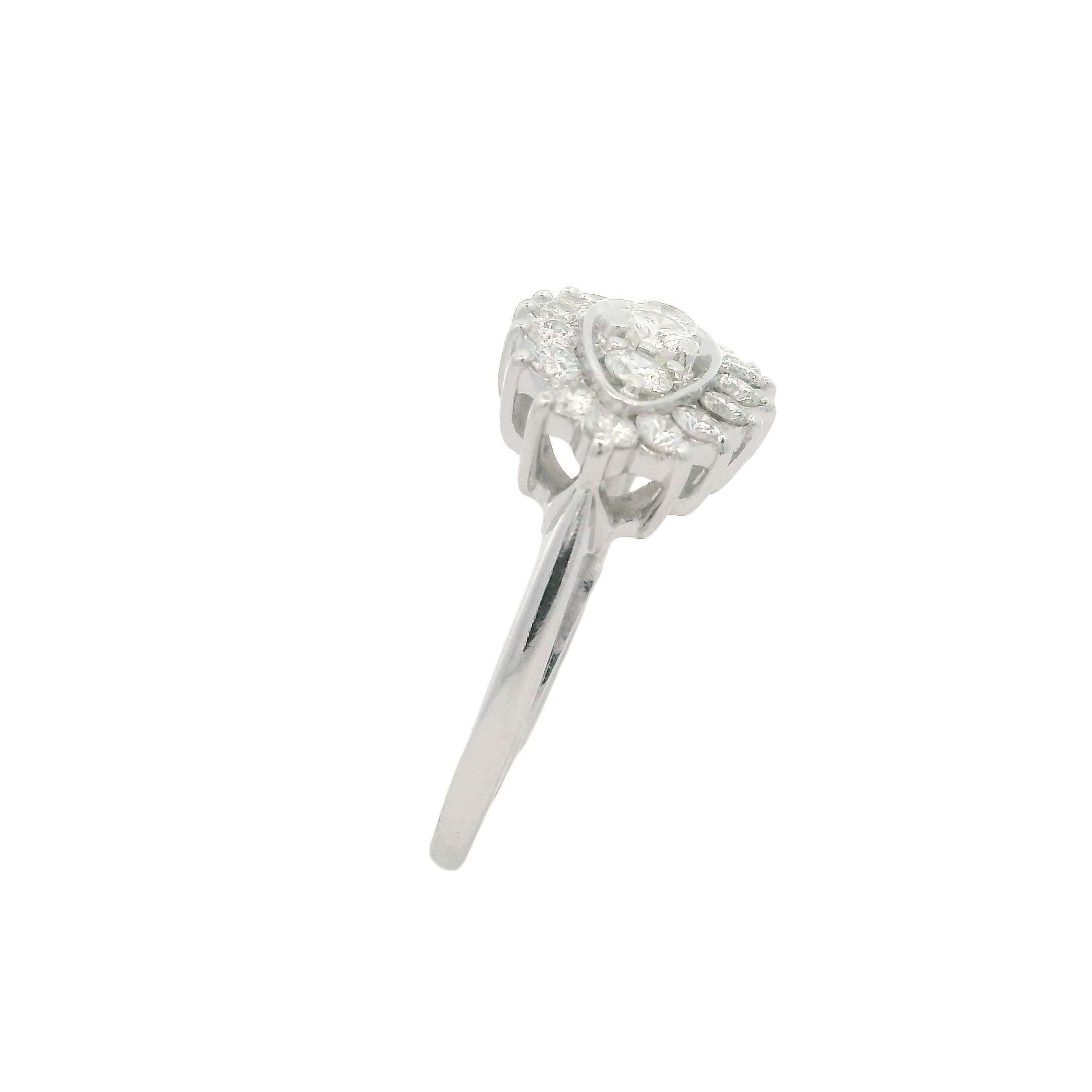 Vintage White Gold 1ctw Round Diamond Sideways Marquise Shape Navette Ring For Sale 2