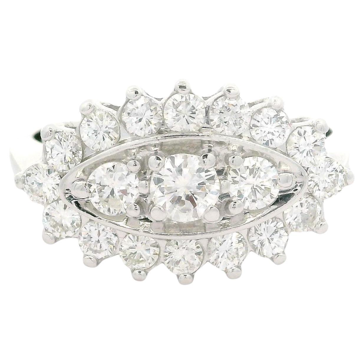 Vintage Navette-Ring aus Weißgold mit 1 Karat rundem Diamanten in Marquiseschliff in Marquise-Form, Vintage