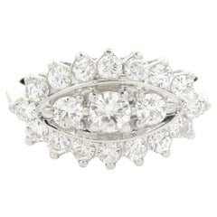 Vintage White Gold 1ctw Round Diamond Sideways Marquise Shape Navette Ring