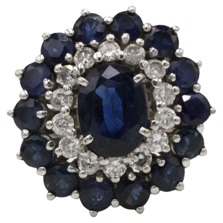 Vintage White Gold, 2 carat Sapphire and Diamond Cluster Ring