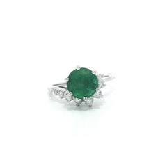 Vintage White Gold 2.67ctw GIA Large Round Green Emerald Diamond Swirl Ring (Bague tourbillon en or blanc 2.67ctw GIA Large Round Green Emerald Diamond)