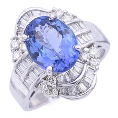 Vintage Weißgold 2,8ct Tansanit und Diamant Cocktail Ring