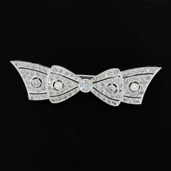 Vintage White Gold 2ct Round Brilliant Cut Bezel Pave Set Diamond Bow Pin Brooch