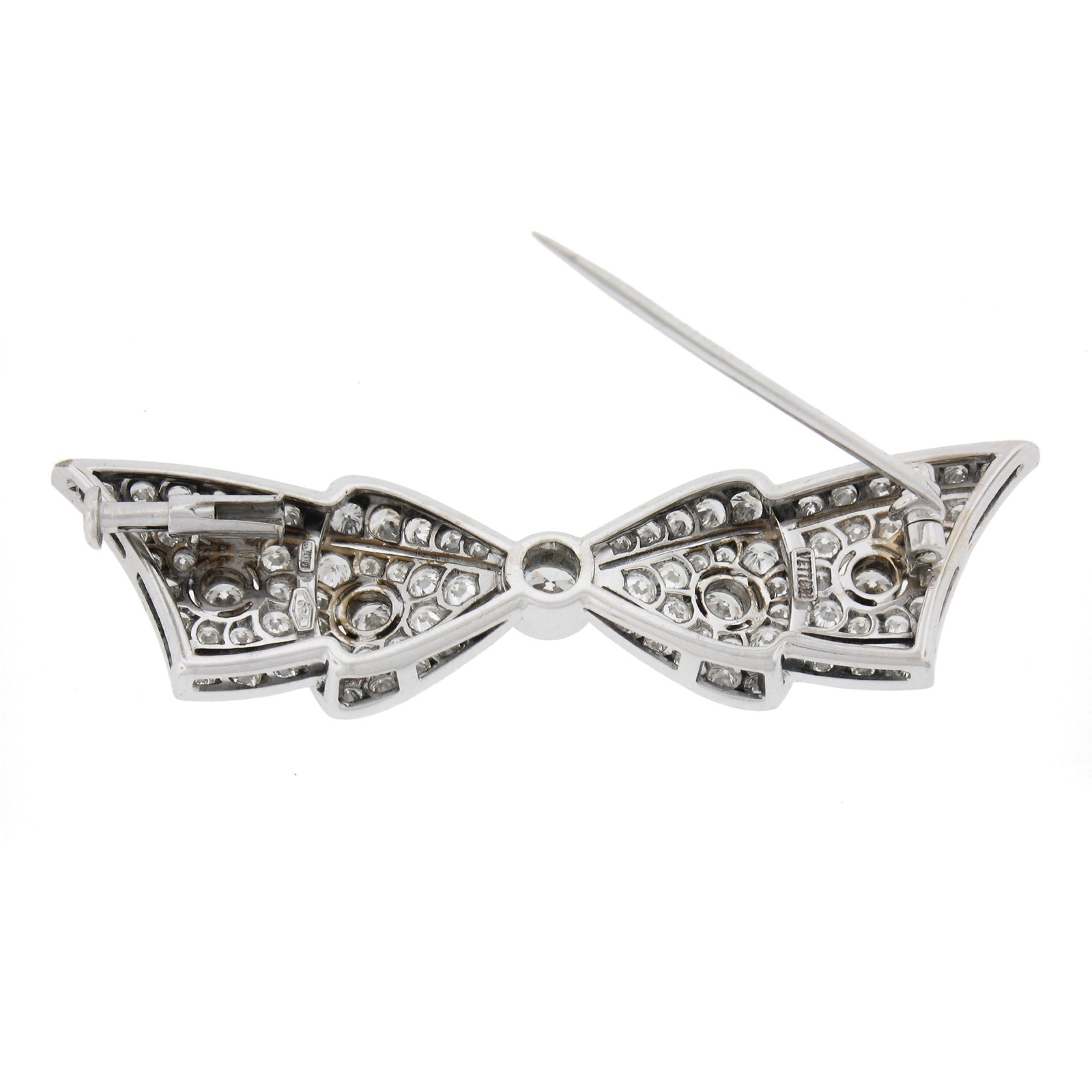 Art Deco Vintage White Gold 2ct Round Brilliant Cut Bezel Pave Set Diamond Bow Pin Brooch