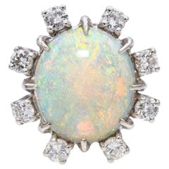 Vintage White Gold 3.09ct Opal and Diamond Ring