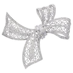 Vintage White Gold 3.20tcw Diamond Bow Brooch