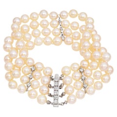 Vintage White Gold 4 Row Pearl and Diamond Bracelet
