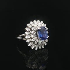 Vintage White Gold 5.5ctw GIA Color Change Sapphire Dual Tier Diamond Ring