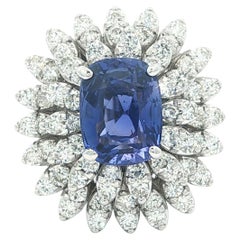 Vintage White Gold 5.5ctw GIA Color Change Sapphire Dual Tier Diamond Ring