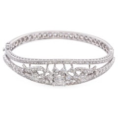 Vintage White Gold 5.60ct Diamond Hinged Bangle Bracelet