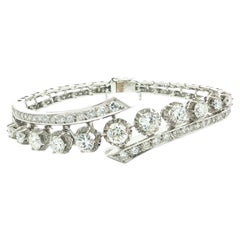 Vintage White Gold 5.7ctw Old Diamond Bypass Style Bangle Like Link Bracelet