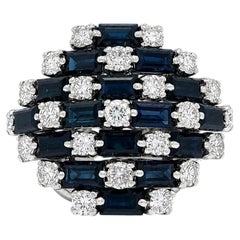 Vintage White Gold 7ctw Baguette Sapphire Round Diamond Wide 7 Row Band Ring