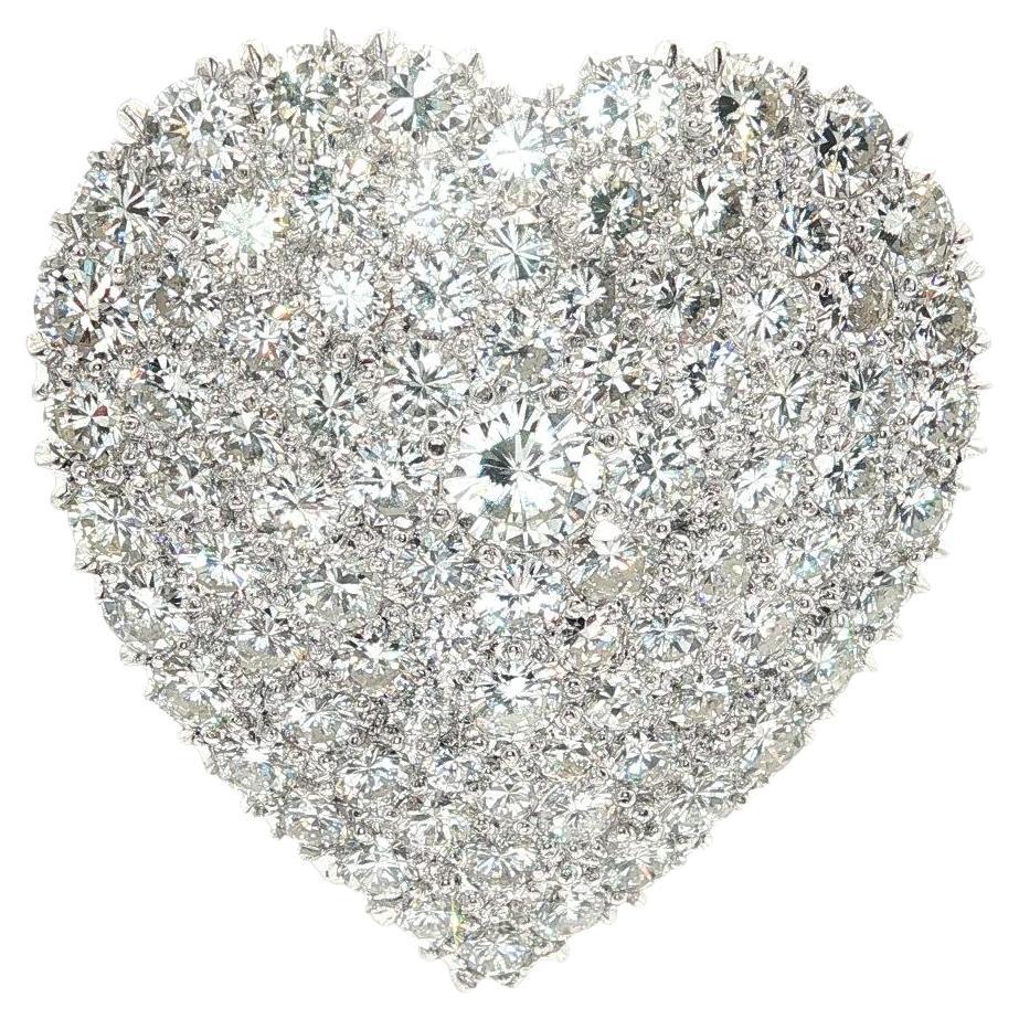 Vintage White Gold 7ctw Fiery Brilliant Pave Diamond Heart Brooch Pin Pendant