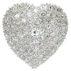 Vintage White Gold 7ctw Fiery Brilliant Pave Diamond Heart Brooch Pin Pendant