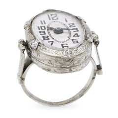 Vintage White Gold and Diamond Handwind Watch Ring