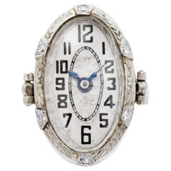 Vintage White Gold and Diamond Handwind Watch Ring