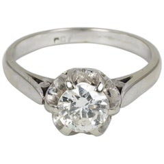 Vintage White Gold and Diamond Solitaire Ring, 1950s