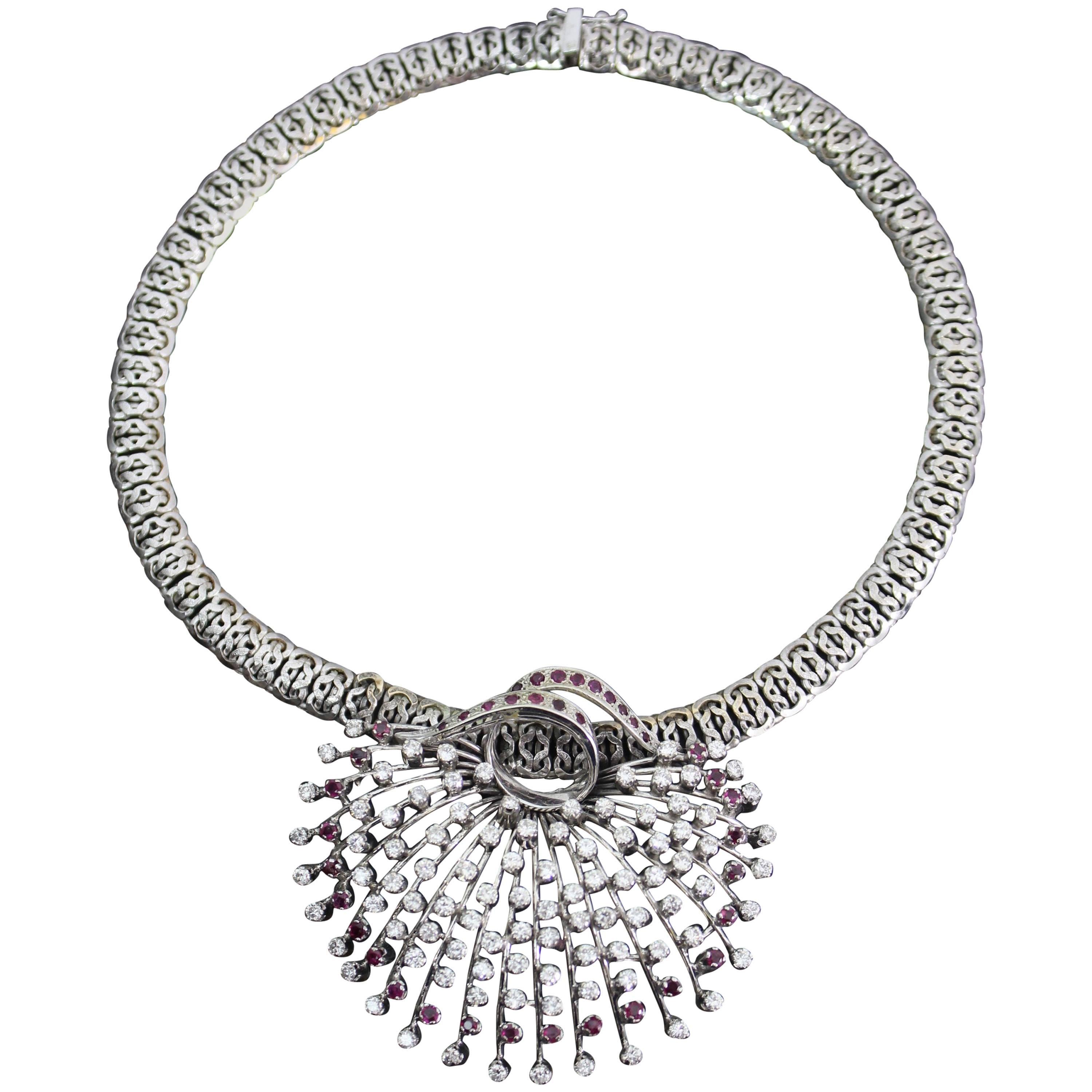 Vintage White Gold and Diamonds Necklace For Sale