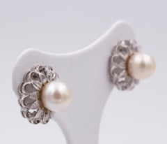 Vintage White Gold and Pearl Earrings, 1950s