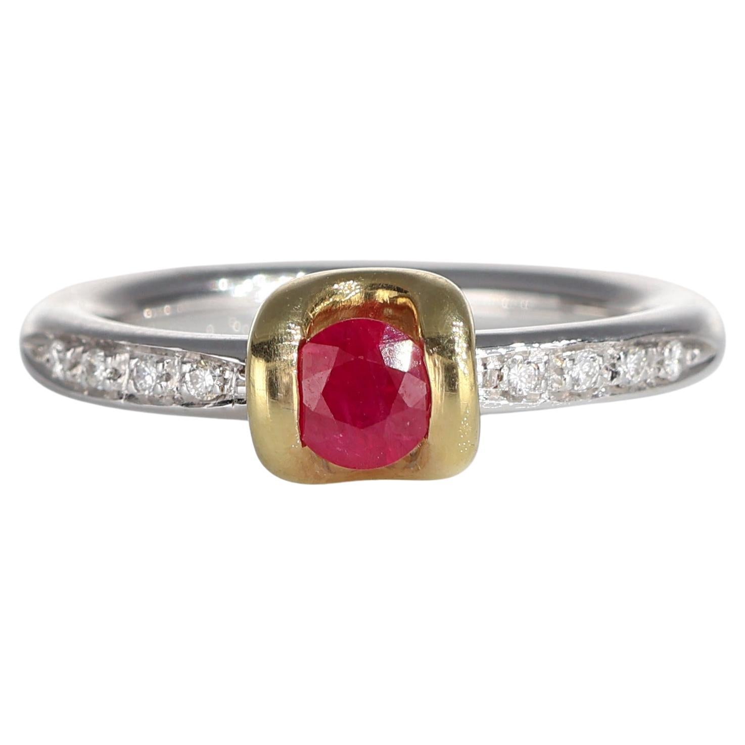 Vintage White Gold and Yellow Gold Ruby Ring 0.36 carat