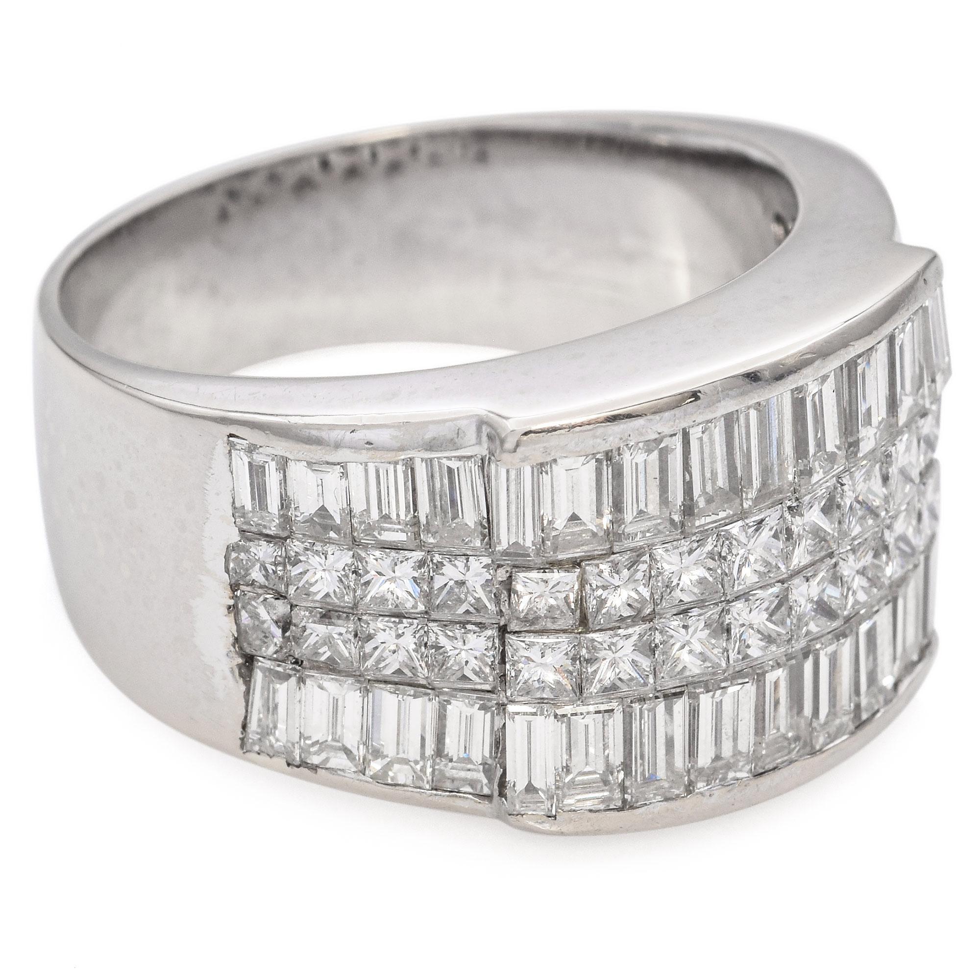 Women's Vintage White Gold Baguette and Princess Cut Diamond Wide Statement Band Ring For Sale