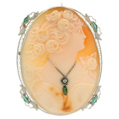 Vintage White Gold Carved Cameo Diamond
Green Stone Filigree Brooch Pendant Vintage White Gold Carved Cameo Diamond
Green Stone Filigree Brooch Pendant