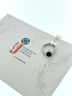 Vintage White Gold Cocktail Ring with Iolite and Diamonds IGI Certified