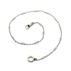 Vintage White Gold Detailed Pocket Watch Chain Necklace Dog Clip & Spring Ring