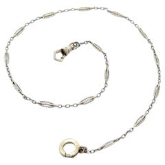 Vintage White Gold Detailed Pocket Watch Chain Necklace Dog Clip & Spring Ring