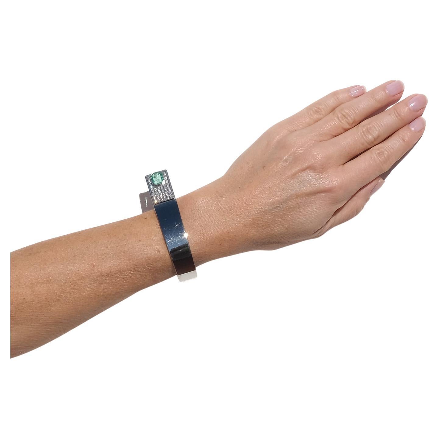 Vintage White Gold, Diamond and Emerald Bracelet by Sigurd Persson Made 1974 For Sale