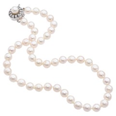 Vintage White Gold Diamond Clasp Cultured Pearl Necklace