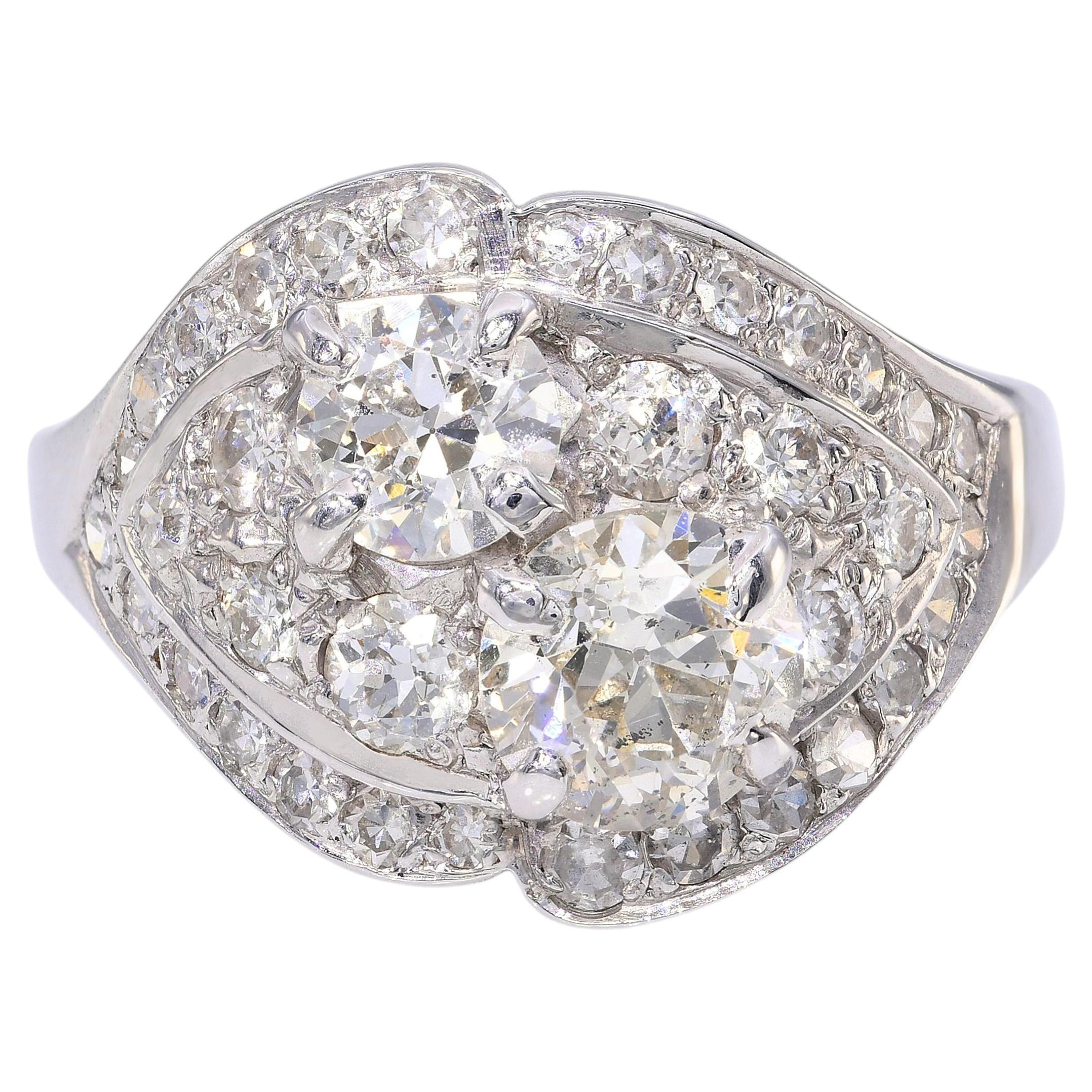 Vintage White Gold Diamond Cluster Ring