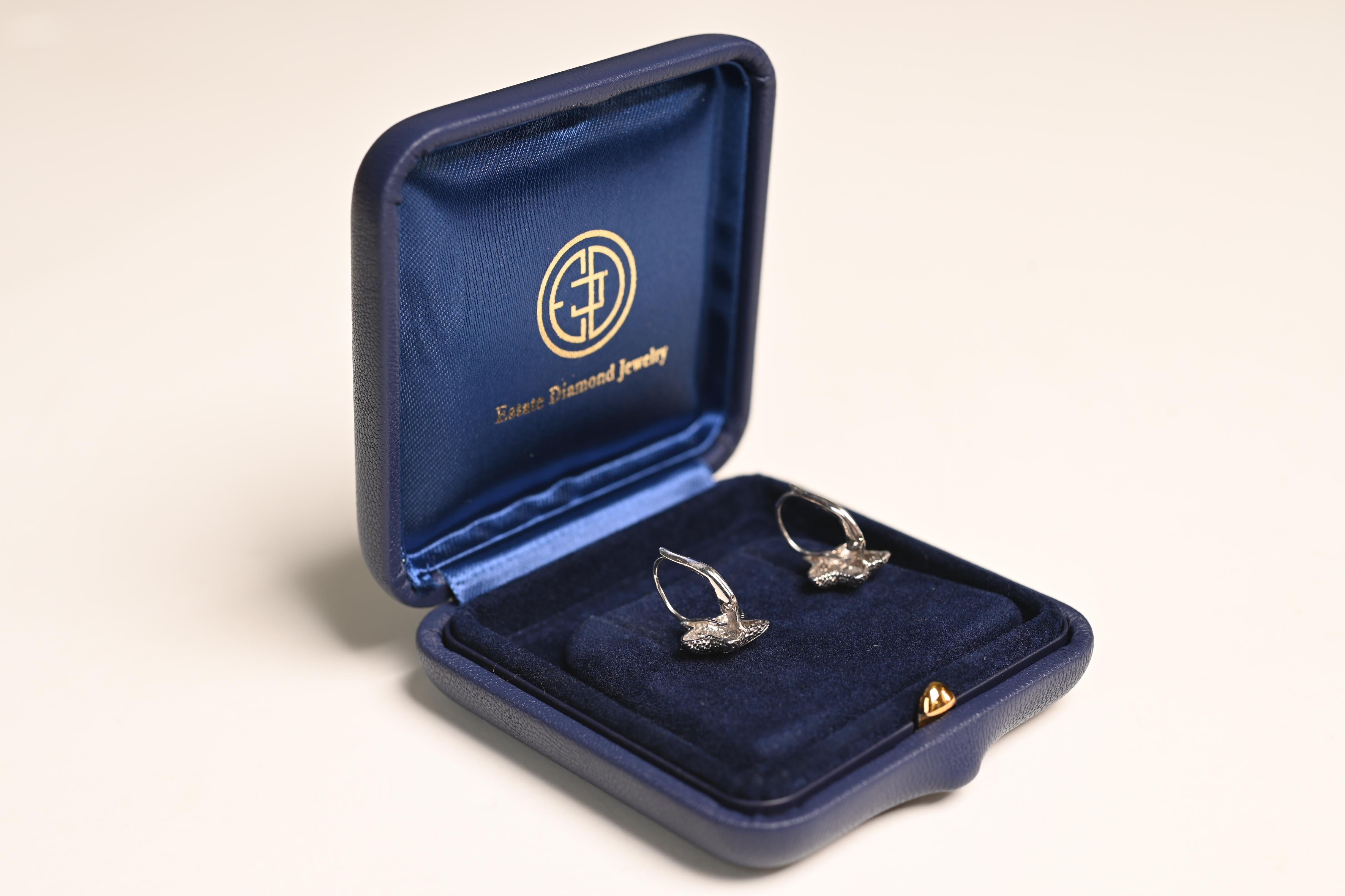 Vintage Weißgold Diamant-Seestern-Ohrringe (ca. 3,10 Karat), Weißgold im Zustand „Hervorragend“ im Angebot in New York, NY