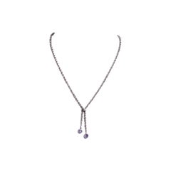 Vintage White Gold Double Heart Rope Necklace, Amethyst Double Heart Necklace