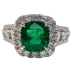 18K Gold Natural Emerald Diamond Antique Art Deco Style Engagement Band Ring