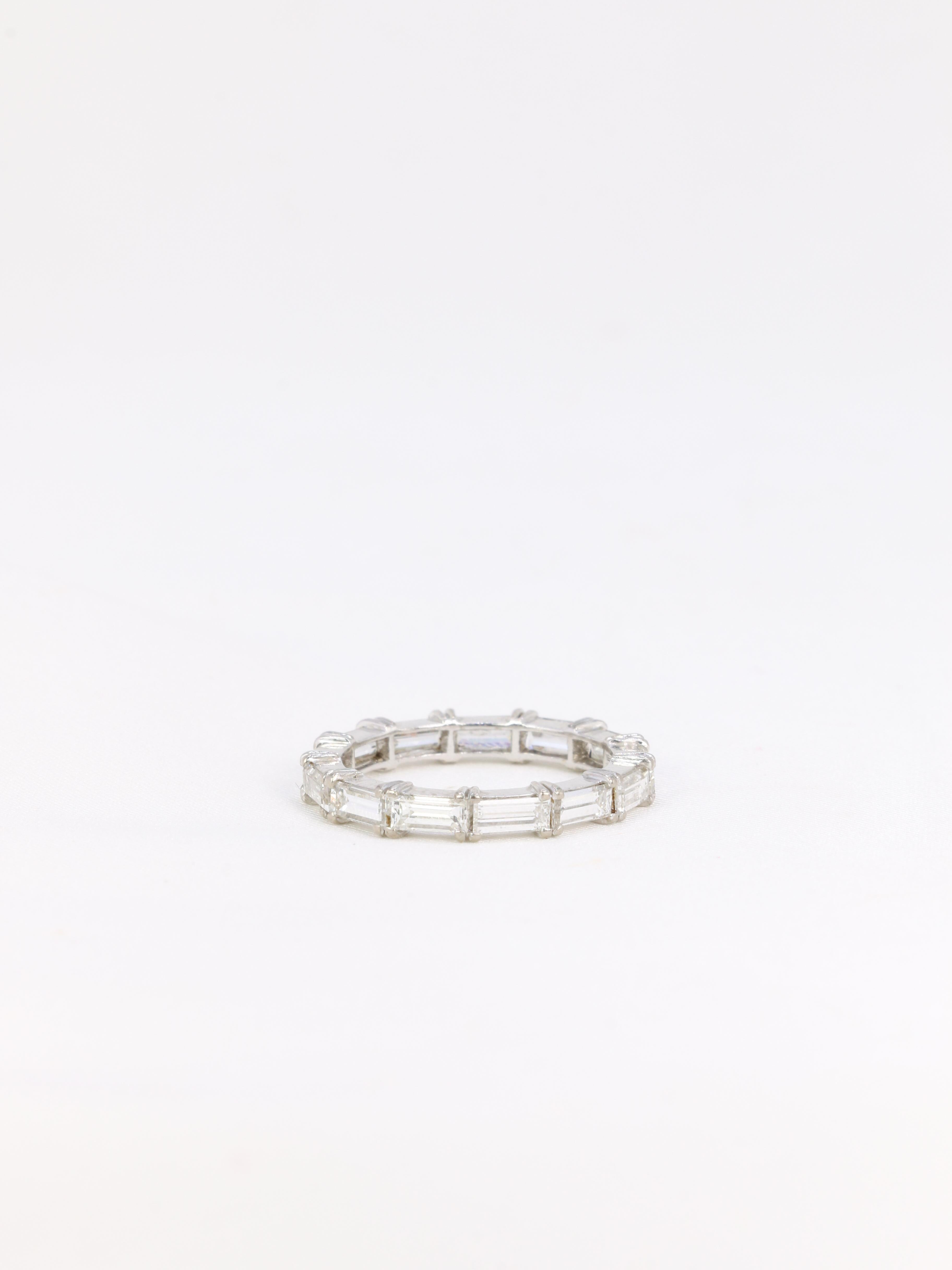 Baguette Cut Vintage white gold eternity ring set with 2ct baguette-cut diamonds