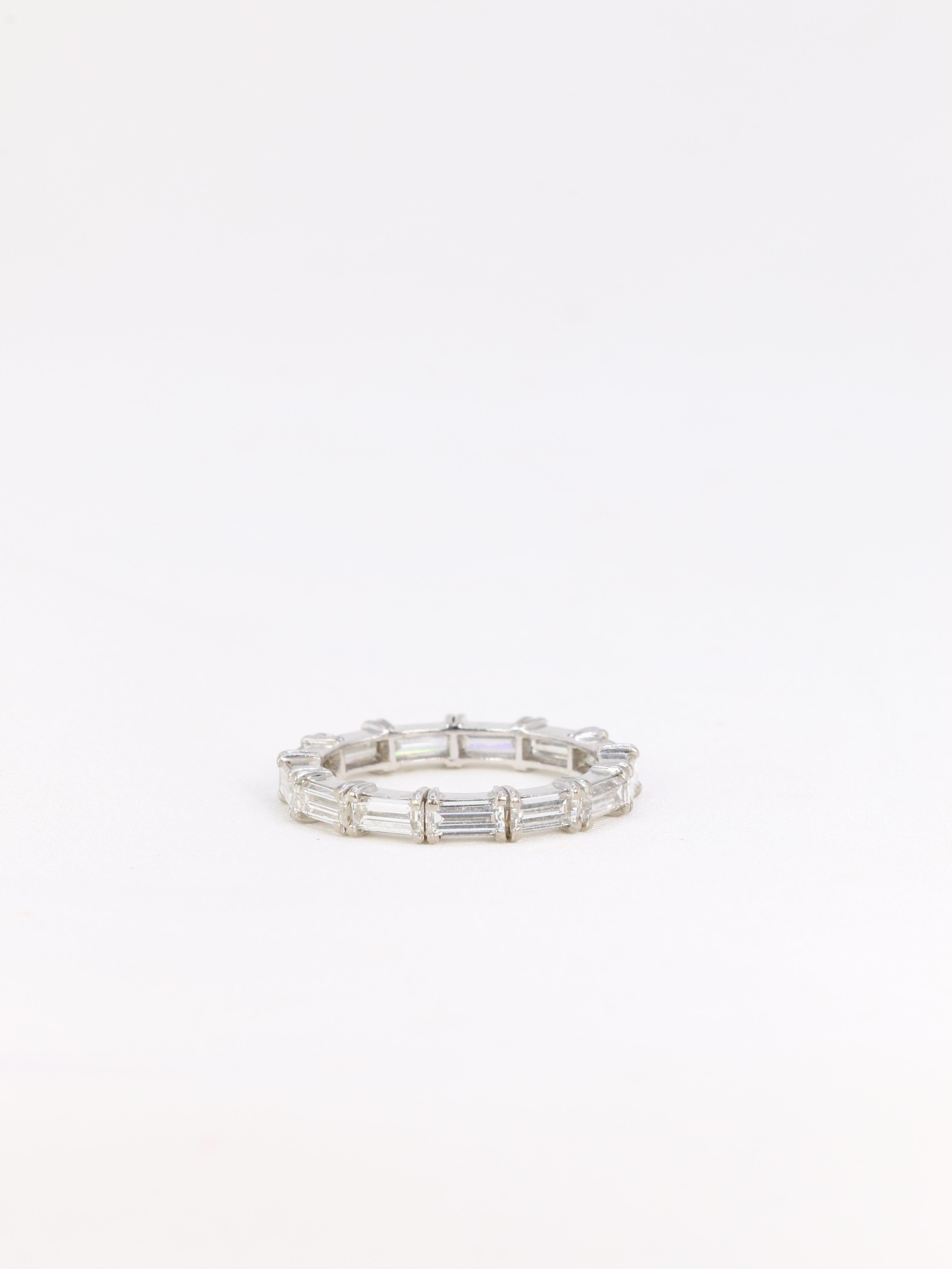 Women's Vintage white gold eternity ring set with 2ct baguette-cut diamonds