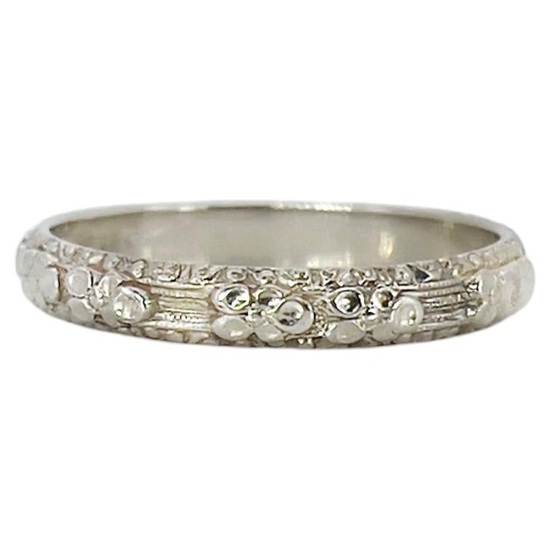 Vintage White Gold Floral Band, L’Amour, Size 5.25