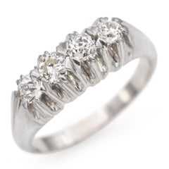 Vintage White Gold Four Stone 0.36tcw Old Euro Diamond Wedding Band