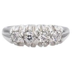 Vintage White Gold Four Stone 0.36tcw Old Euro Diamond Wedding Band