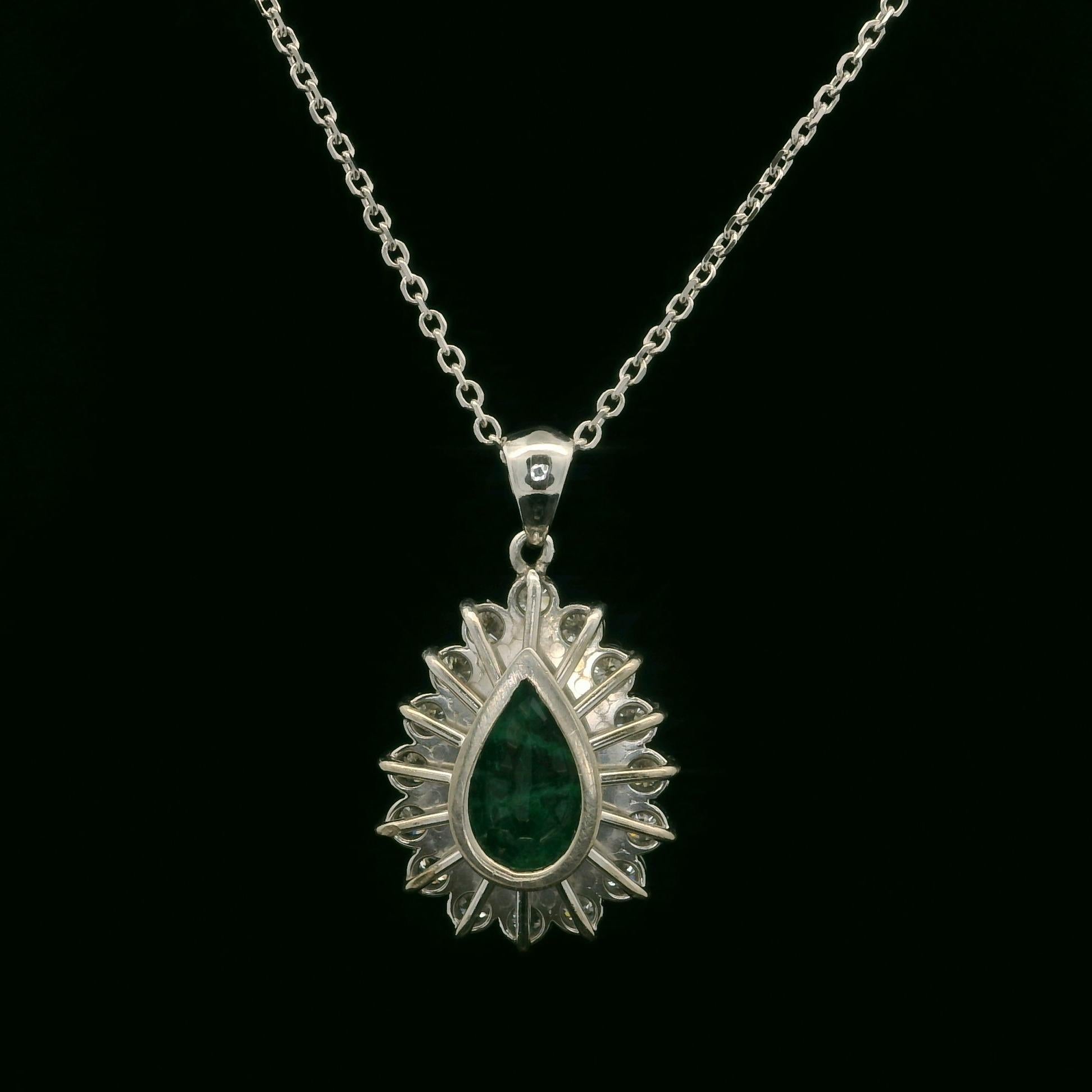 --Stone(s):--
(1) Natural Genuine Emerald - Pear Brilliant Cut - Multi Prong Set - Very Green - Very Nice Green Color - Nice Inclusion - 1.80ct (approx.)
** See Certification Details Below for Complete Info **
(16) Natural Genuine Diamonds - Round