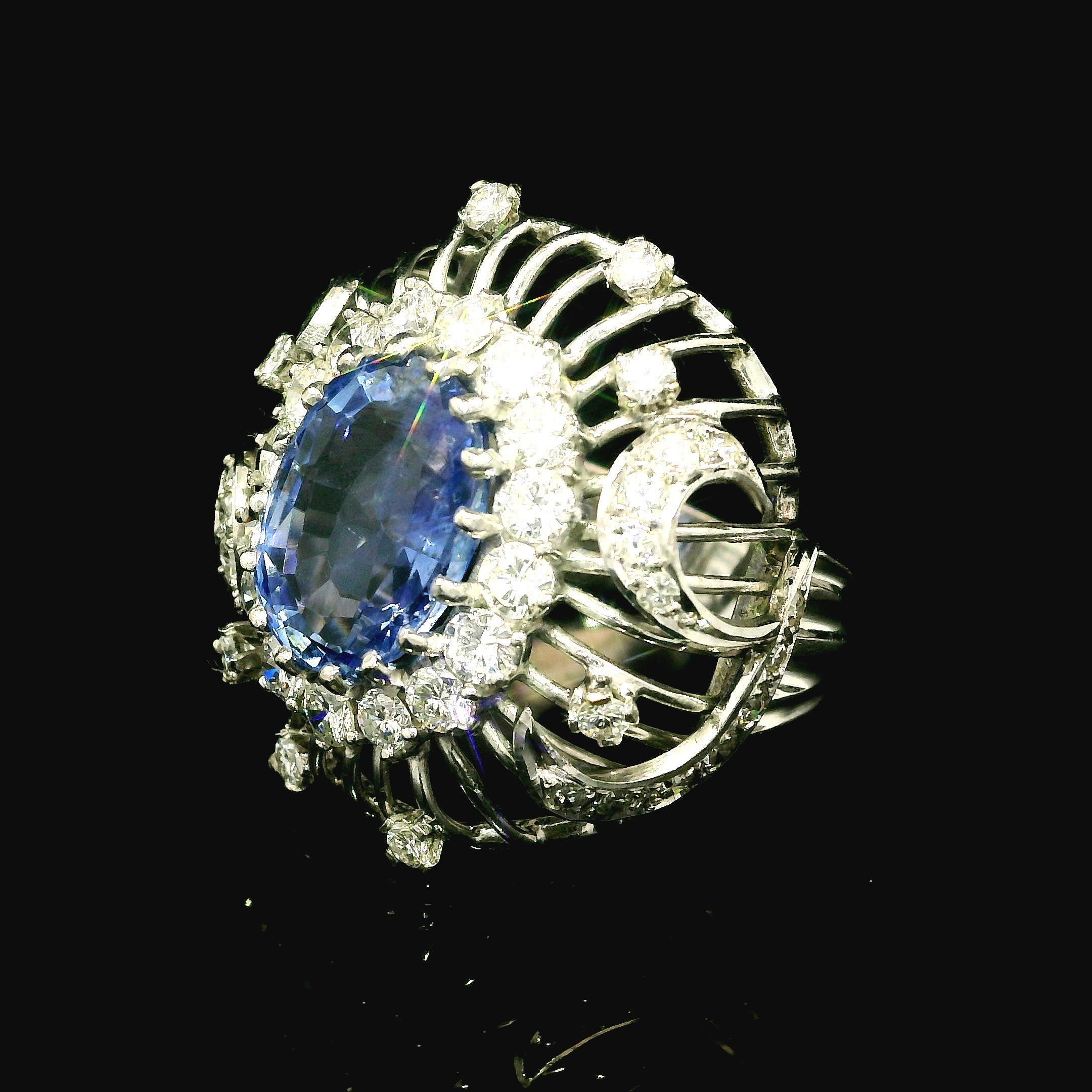 --Stone(s):--
(1) Natural Genuine Sapphire - Oval Cut - Multi Prong Set - Periwinkle Blue Color - No Heat -4.0ct (approx. base on the certification measurements)
** See Certification Details Below for Complete Info **
(48) Natural Genuine Diamonds -