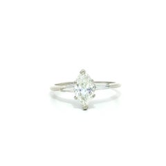 Vintage White Gold GIA Marquise & Baguette Sides Diamond Classic Engagement Ring