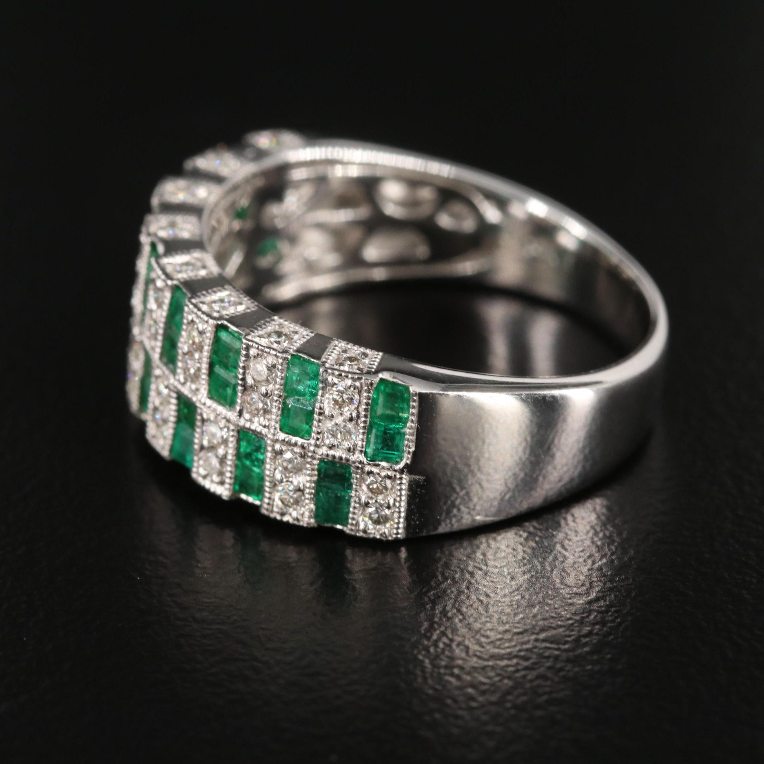 For Sale:  Vintage White Gold Natural Emerald and Diamond Wedding Band Ring, Cluster Ring 2