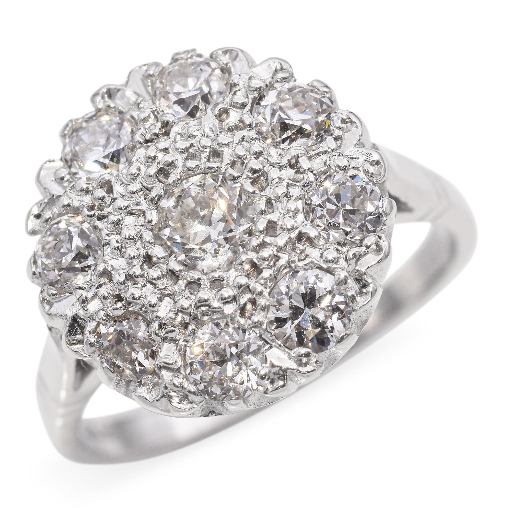Vintage Weißgold Old European Cut Diamant Halo Ring (Edwardian)