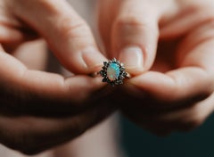 Vintage White Gold Opal and Diamond Halo Ring, White Opal Diamond Ring, 1960s